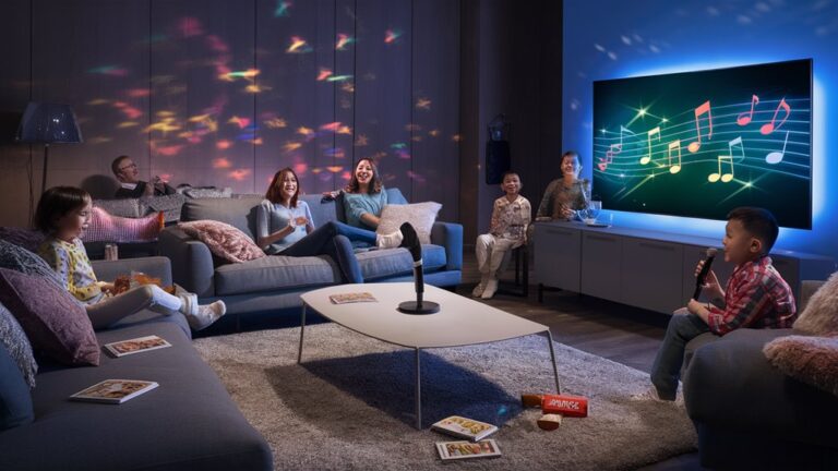 fun family singing together